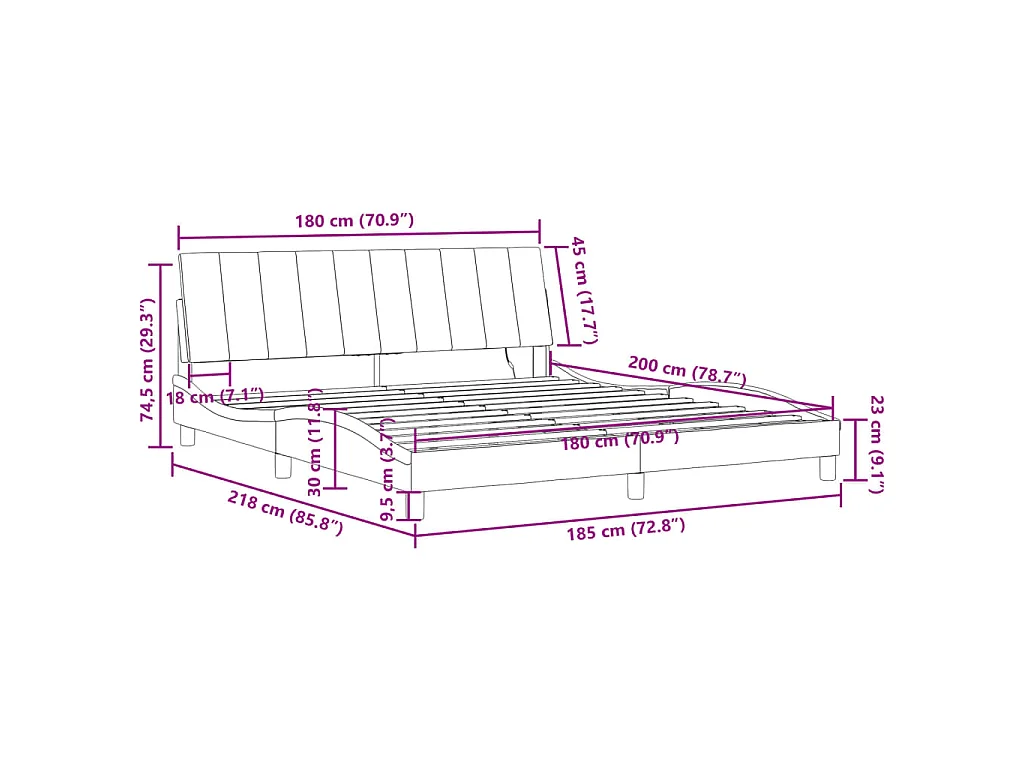 Bedframe met LED zonder matras "Hanko"  fluweel zwart 180x200 cm