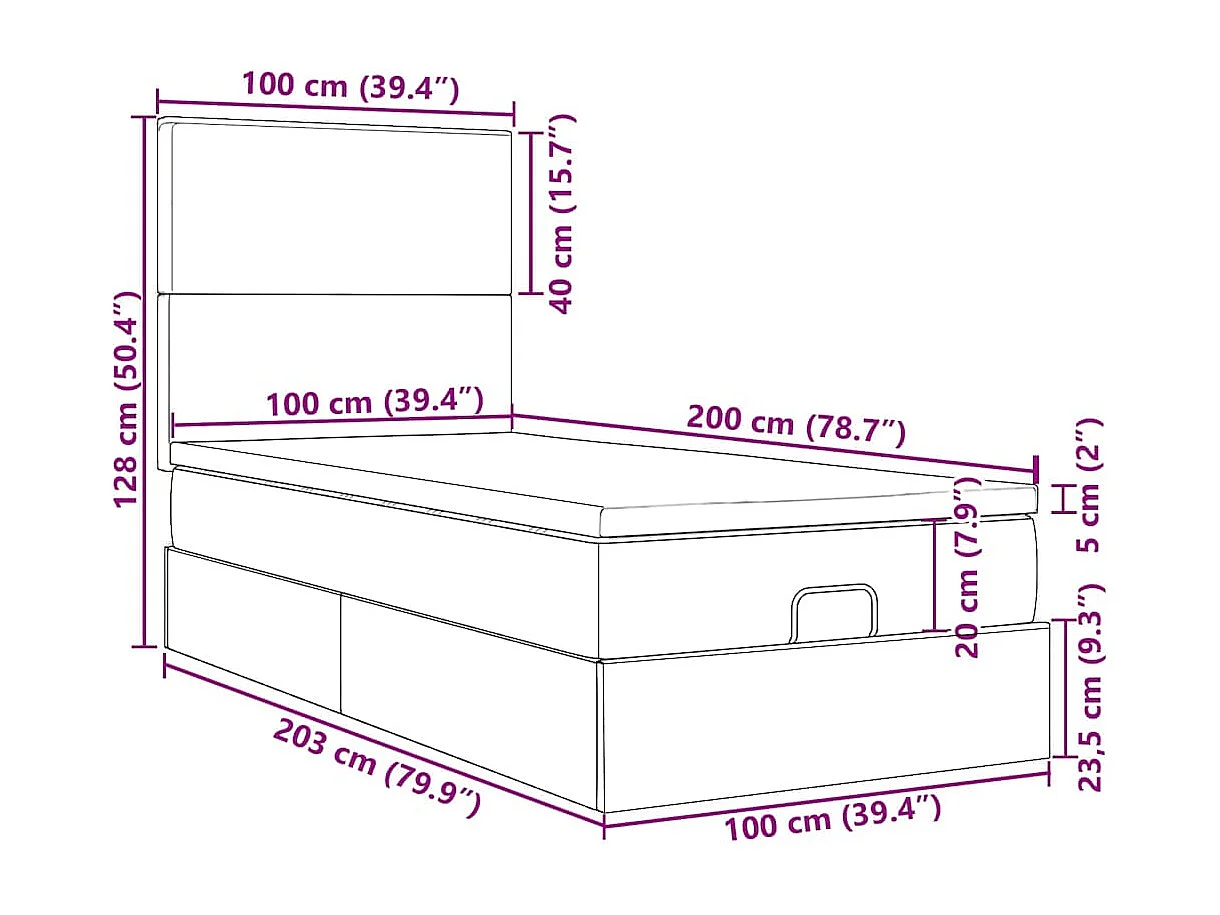 Ottoman bed met matrassen en LED's 100x200cm fluweel