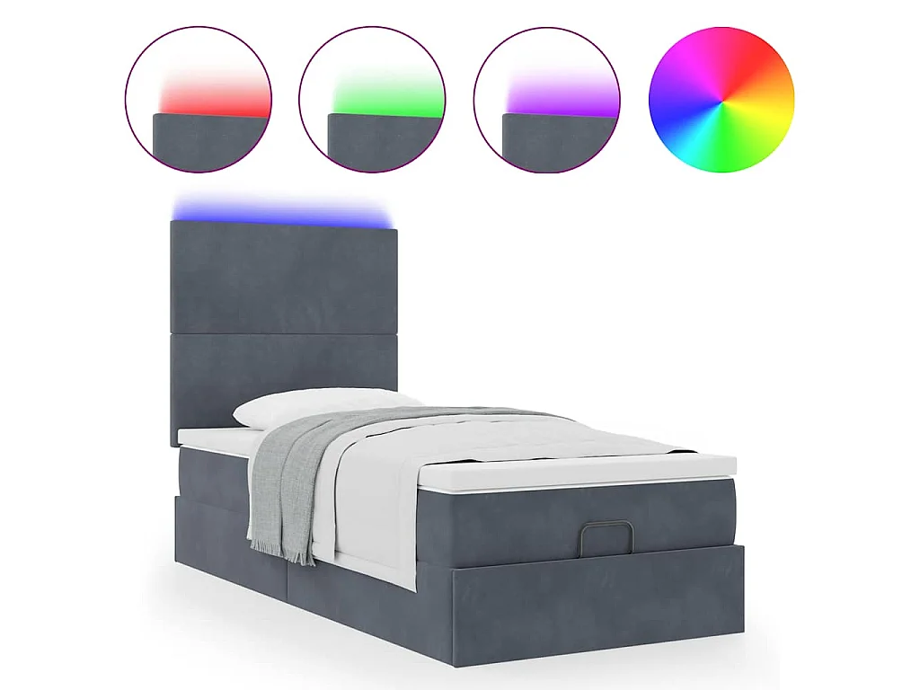 Ottoman-Bett mit Matratzen & LEDs Dunkelgrau 100x200 cm Samt