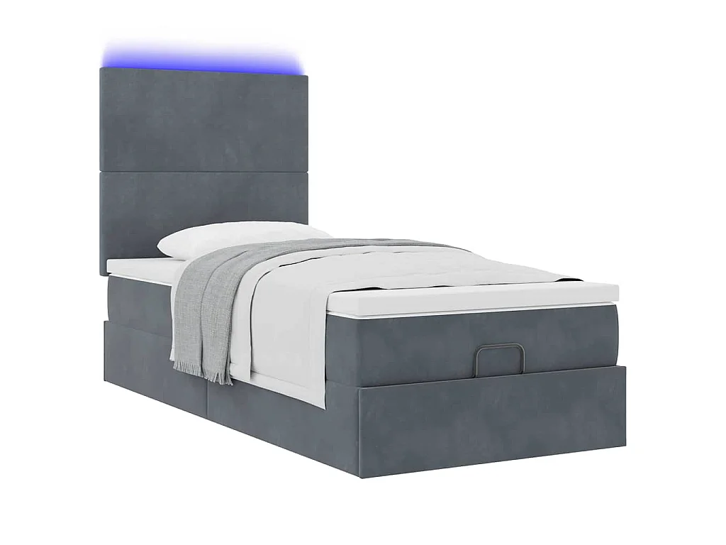 Ottoman-Bett mit Matratzen & LEDs Dunkelgrau 100x200 cm Samt