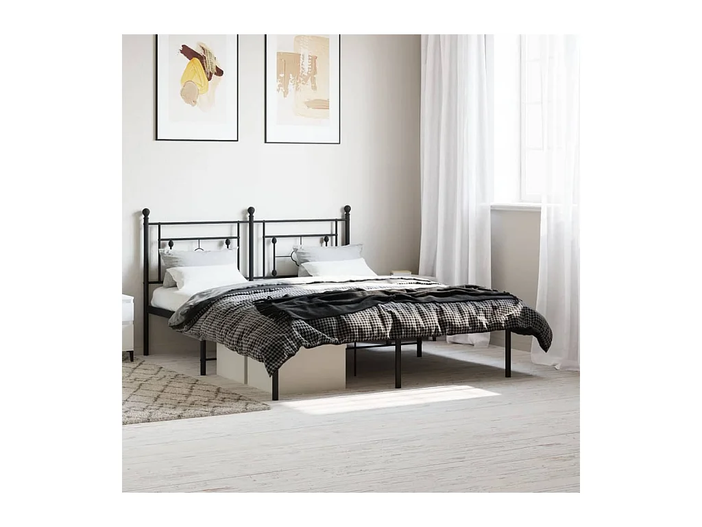 Cadre de lit métal sans matelas et tête de lit noir 160x200 cm