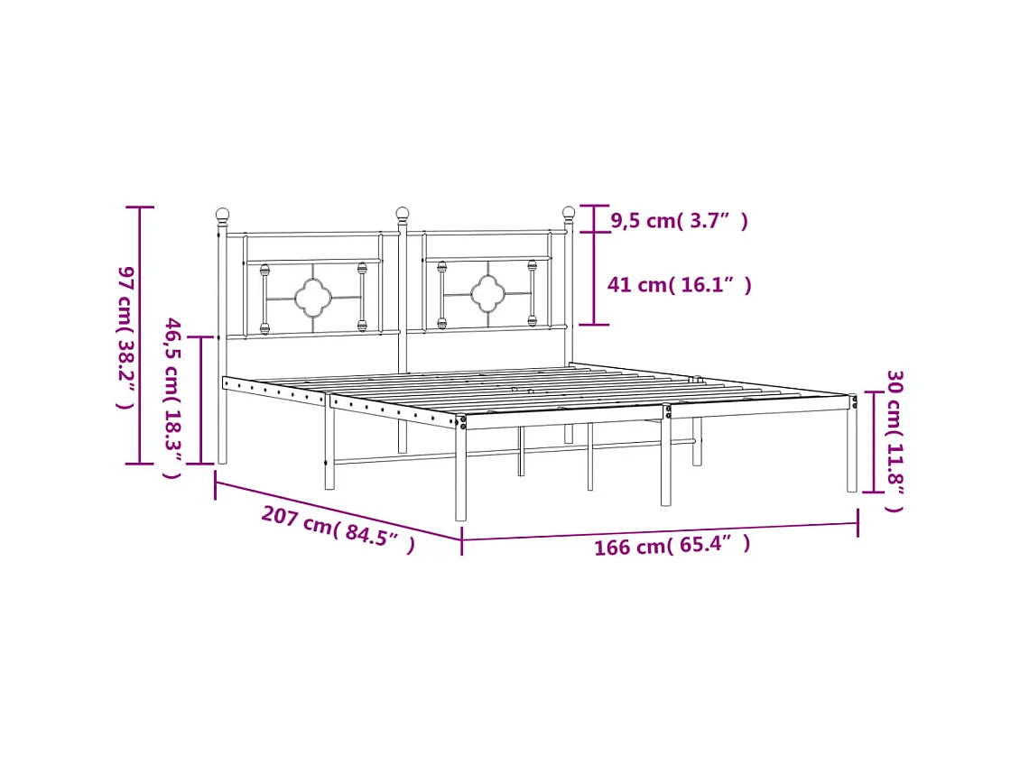 Cadre de lit métal sans matelas et tête de lit noir 160x200 cm
