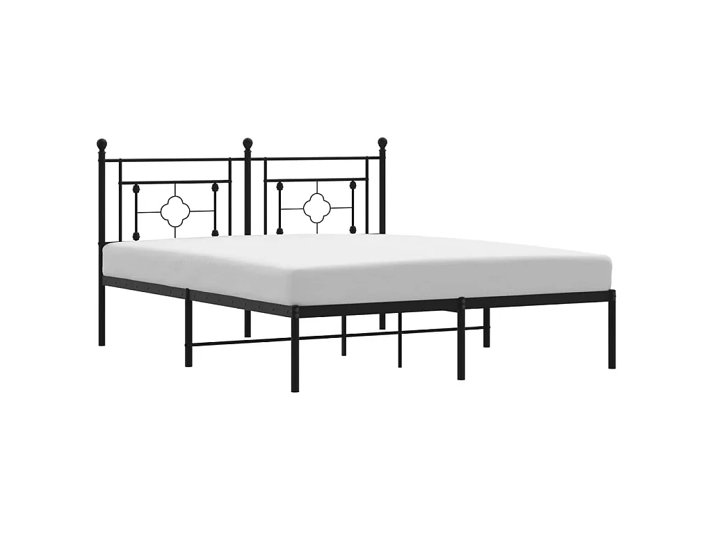 Cadre de lit métal sans matelas et tête de lit noir 160x200 cm