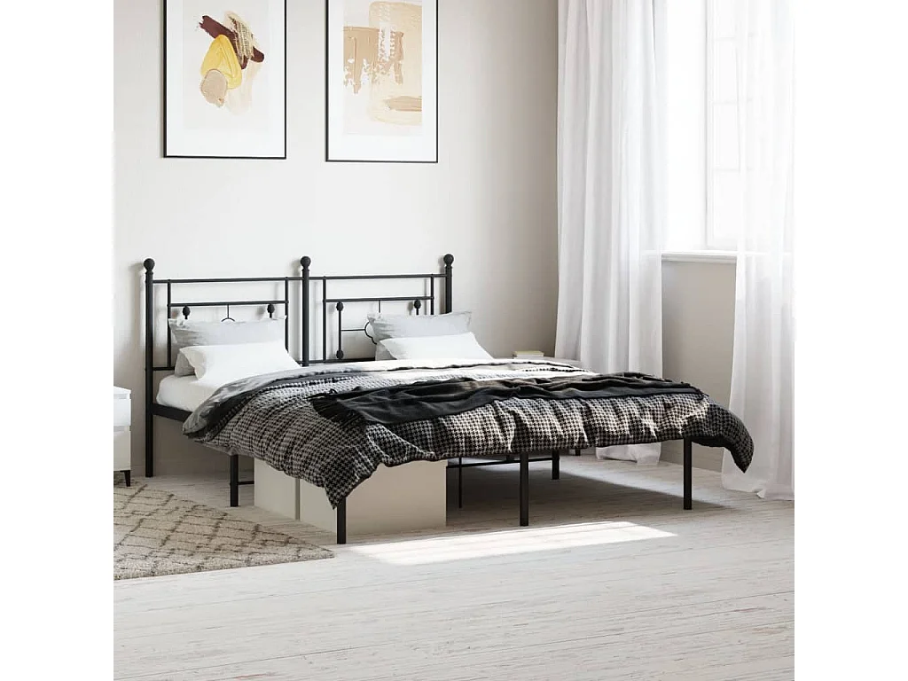 Cadre de lit métal sans matelas et tête de lit noir 160x200 cm