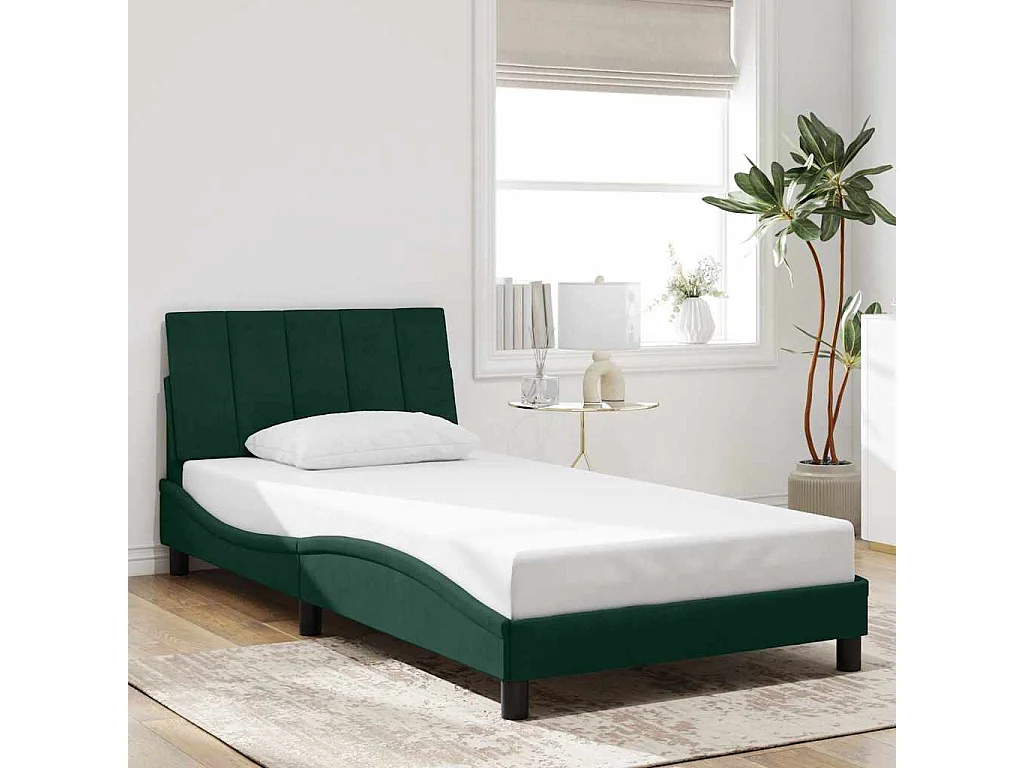 Cadre de lit sans matelas Hanko vert foncé 100x200 cm velours
