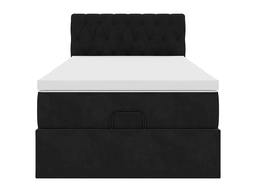 Struttura Letto Pouf con Materasso Nero 90x190 cm in Velluto