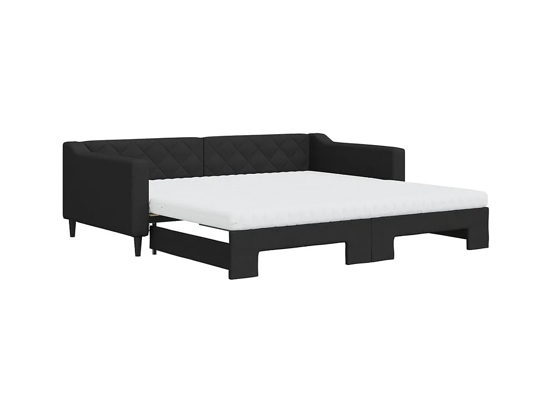 Lit de jour avec gigogne et matelas noir 100x200 cm tissu