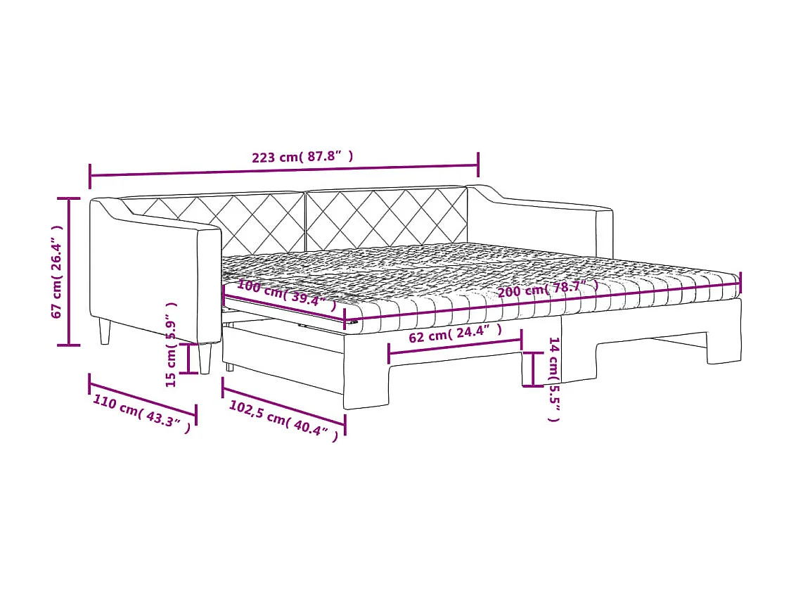 Tagesbett Ausziehbar mit Matratzen Schwarz 100x200 cm Stoff
