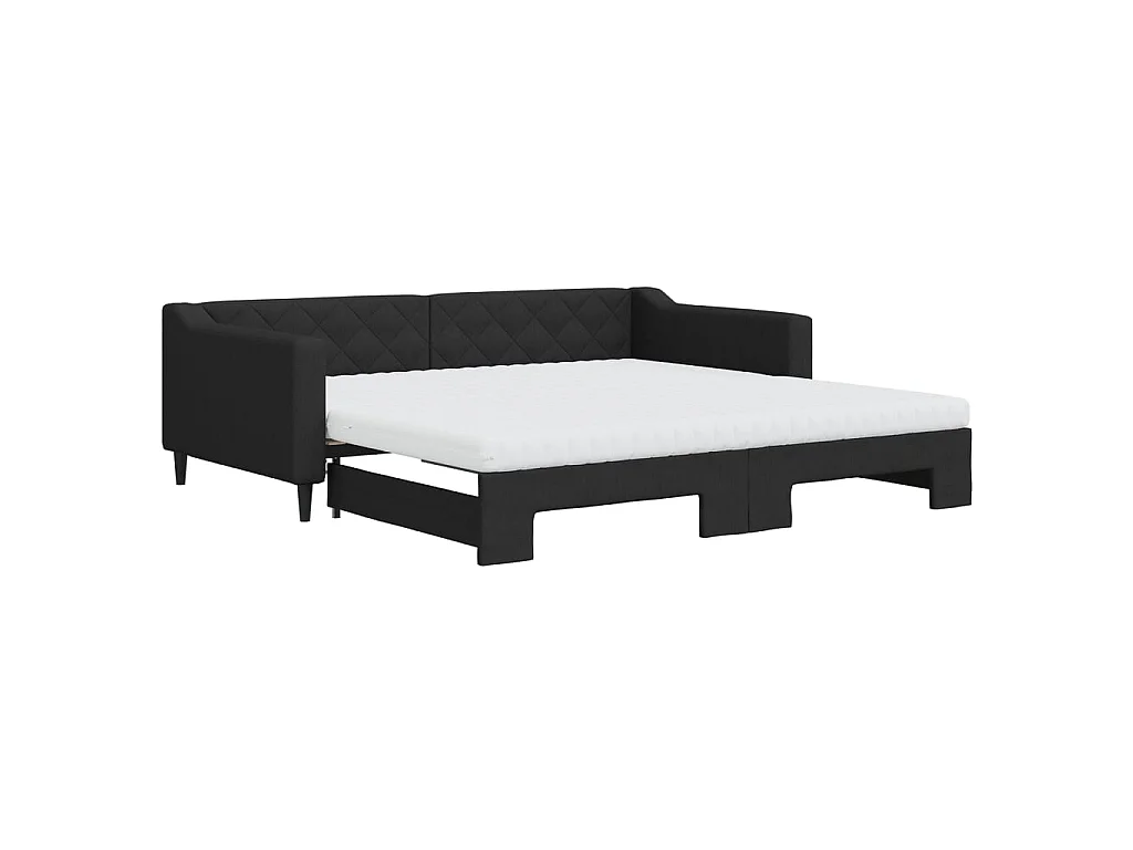 Divano Letto Estraibile con Materassi Nero 100x200 cm Tessuto