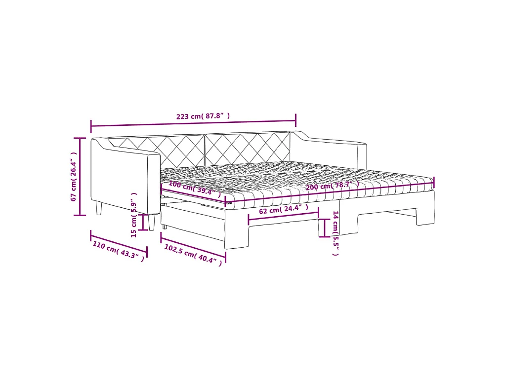 Divano Letto Estraibile con Materassi Nero 100x200 cm Tessuto