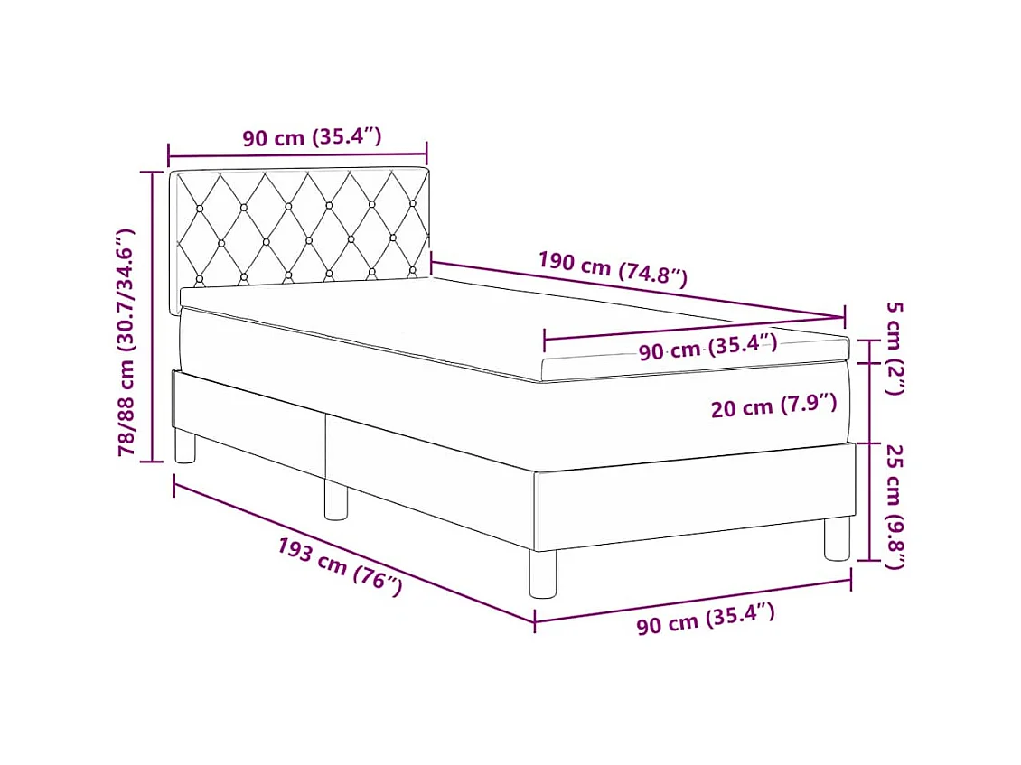 Lit à ressorts avec matelas avec matelas Noir 90 x 190 cm tissu