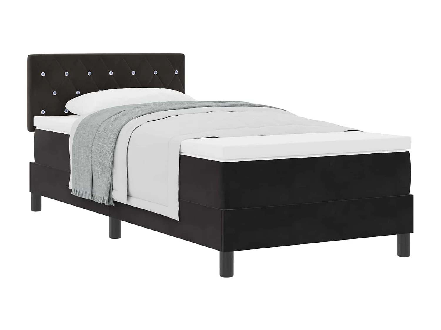 Letto a molle con materasso Nero 90 x 190 cm Velluto