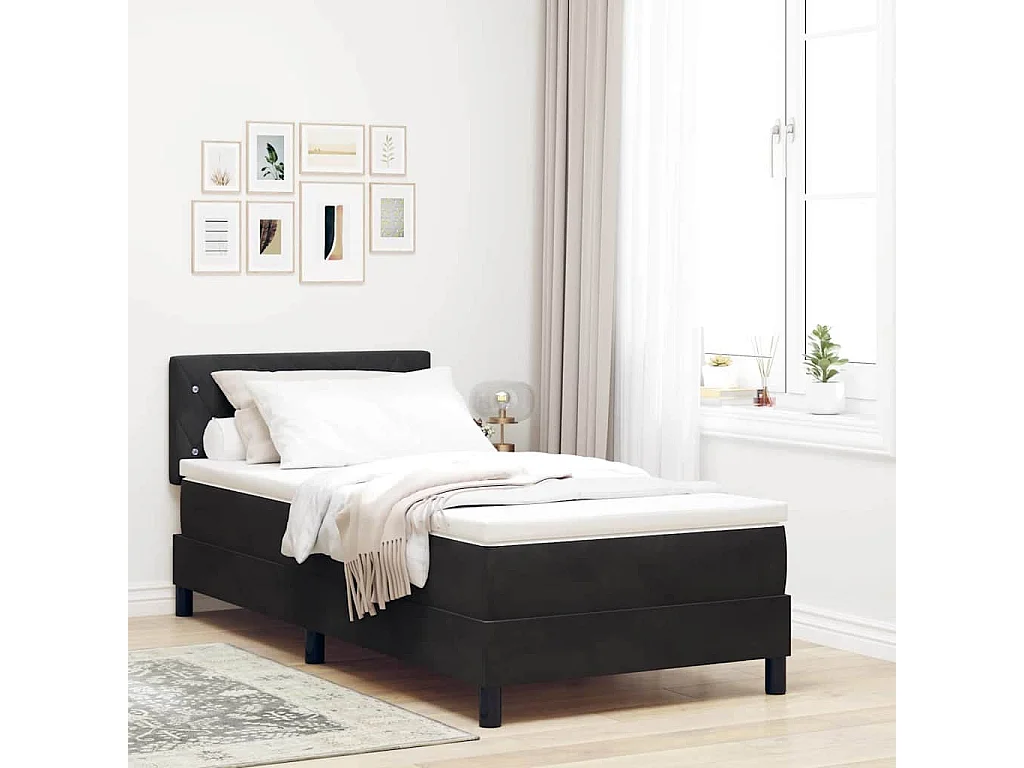 Boxspringbett mit Matratze Schwarz 90 x 190 cm Samt
