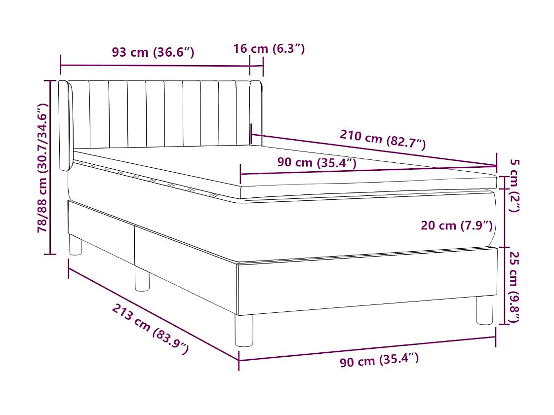 Boxspring met matras fluweel lichtgrijs 90x210 cm