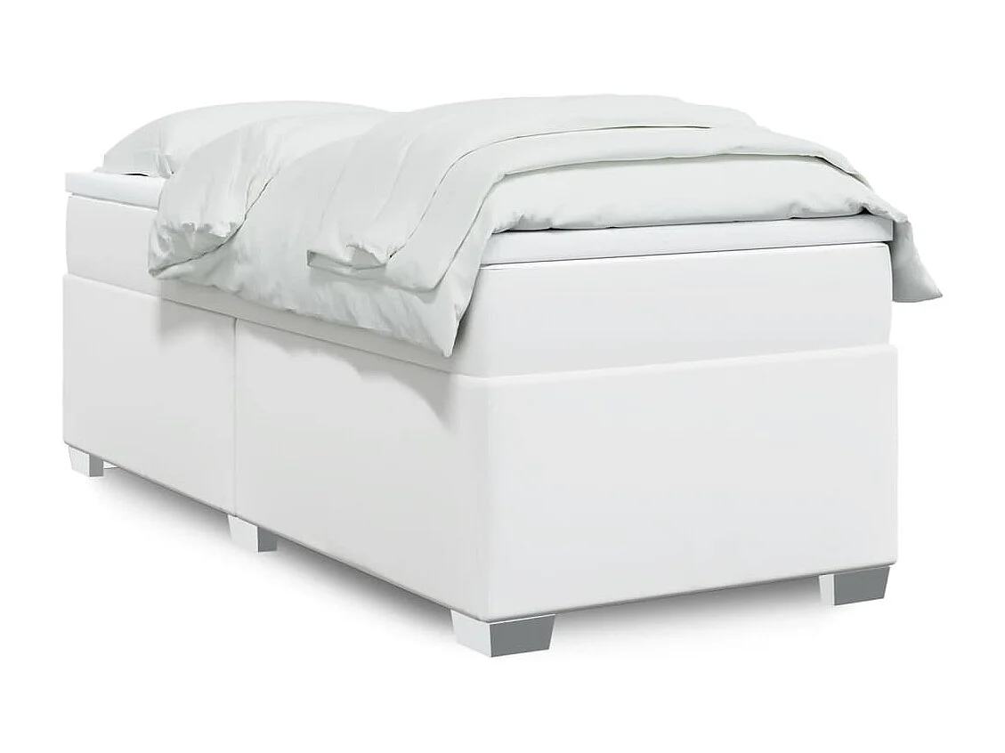 Boxspringbett mit Matratze Weiß 100x200 cm Kunstleder