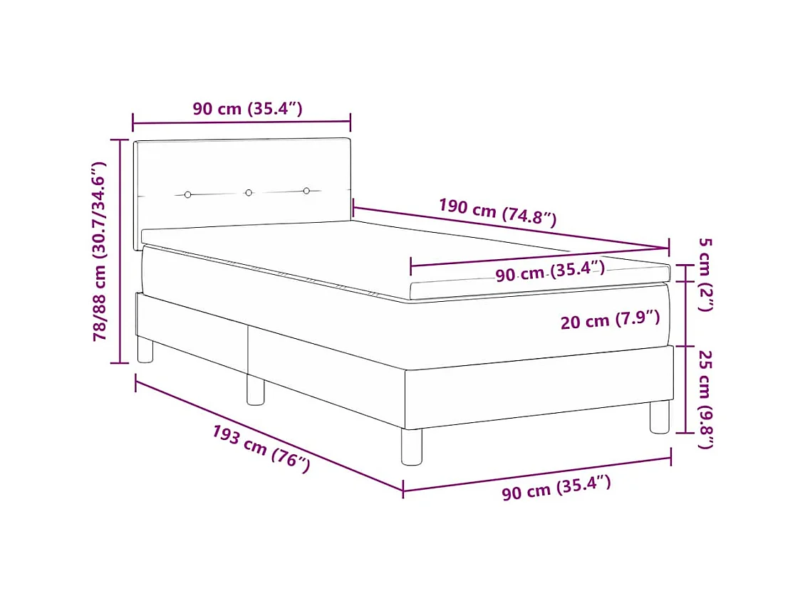 Lit à ressorts avec matelas Gris foncé 90 x 190 cm tissu