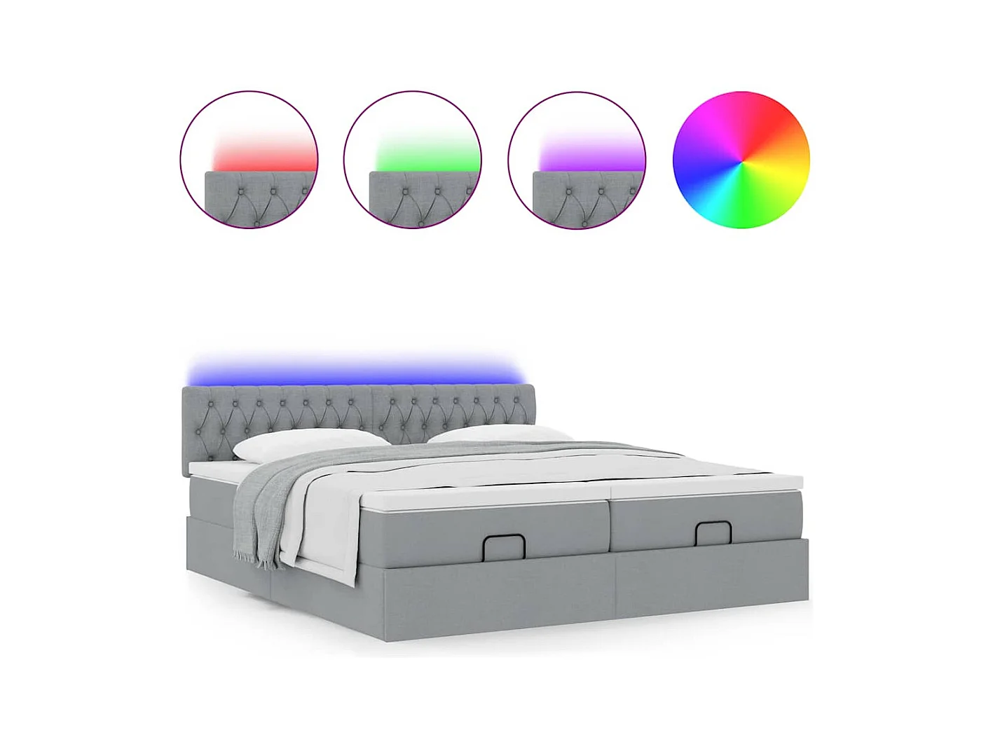 Estrutura de cama otomana com colchões tecido cinzento claro