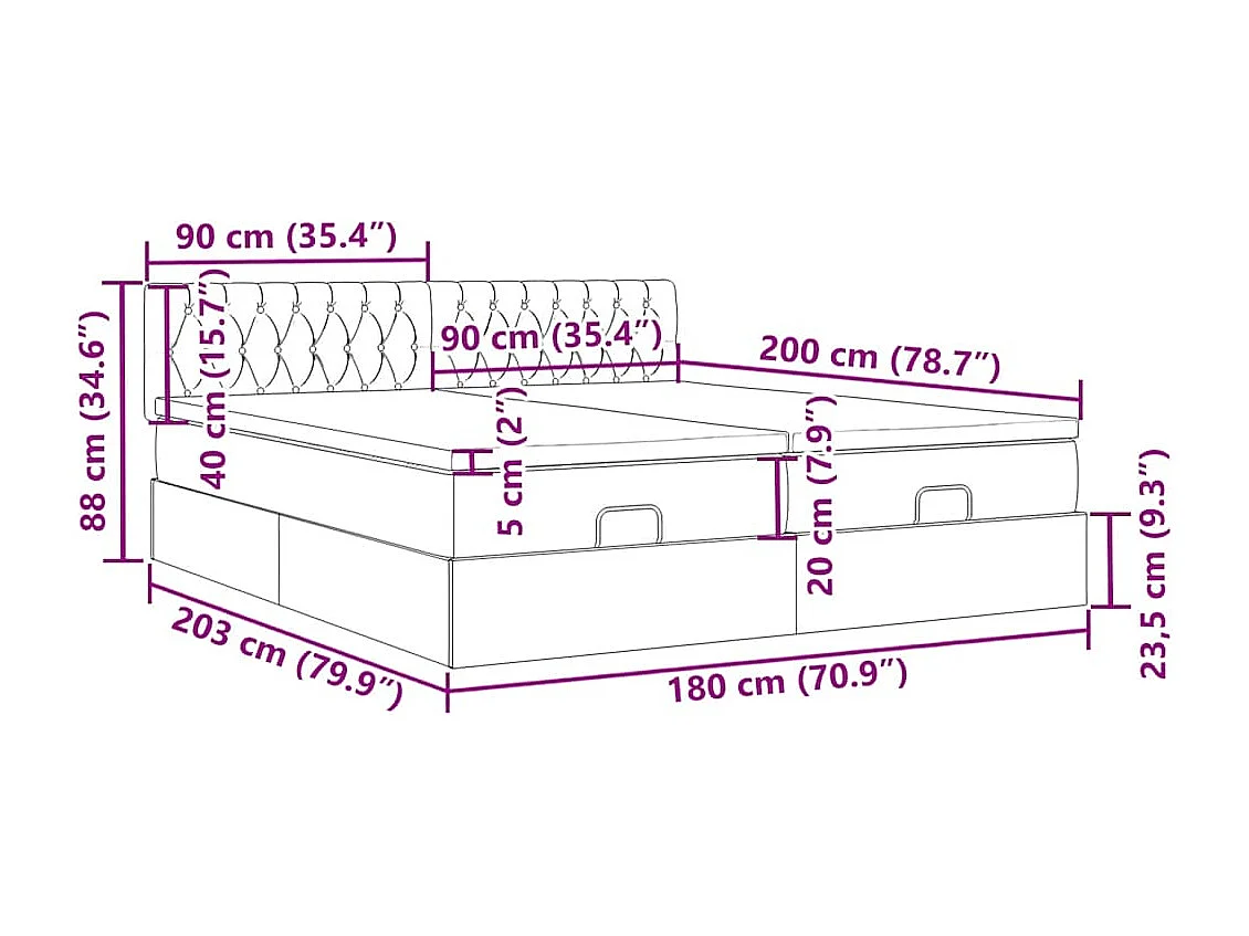 Ottoman bed met matrassen en LED's 180x200cm stof lichtgrijs