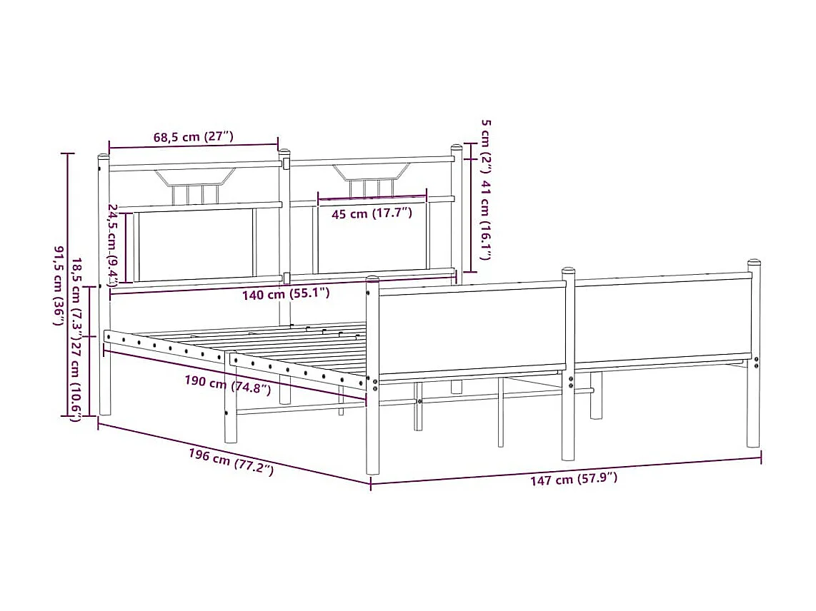 Bettgestell ohne Matratze Räuchereiche 140x190 cm Holzwerkstoff