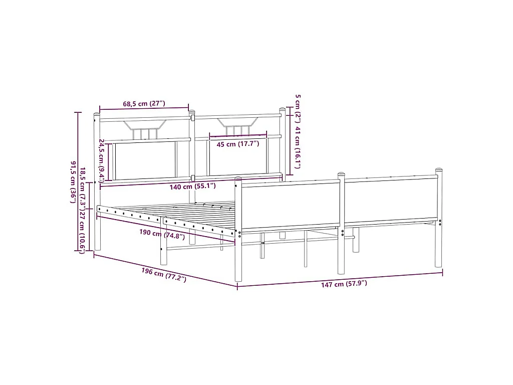 Cadre de lit sans matelas chêne fumé 140x190 cm bois ingénierie