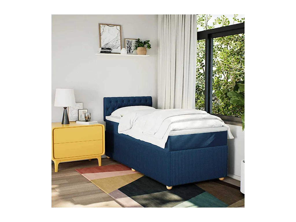 Sommier à lattes de lit avec matelas Bleu 100x200 cm Tissu