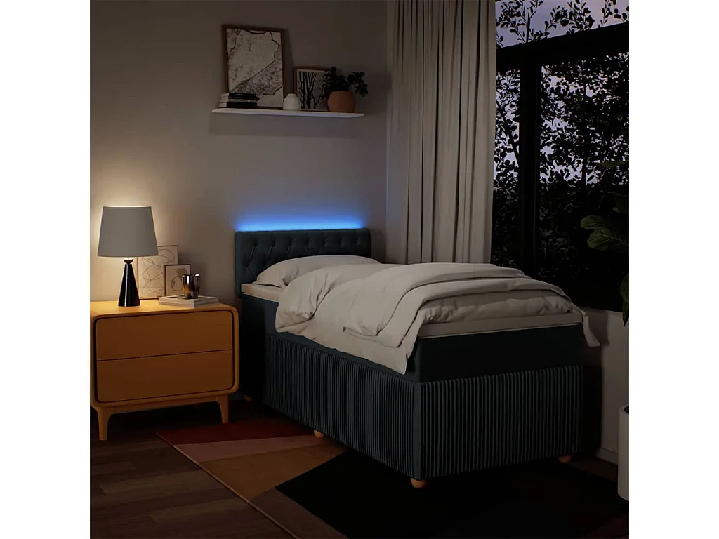 Sommier à lattes de lit avec matelas Bleu 100x200 cm Tissu