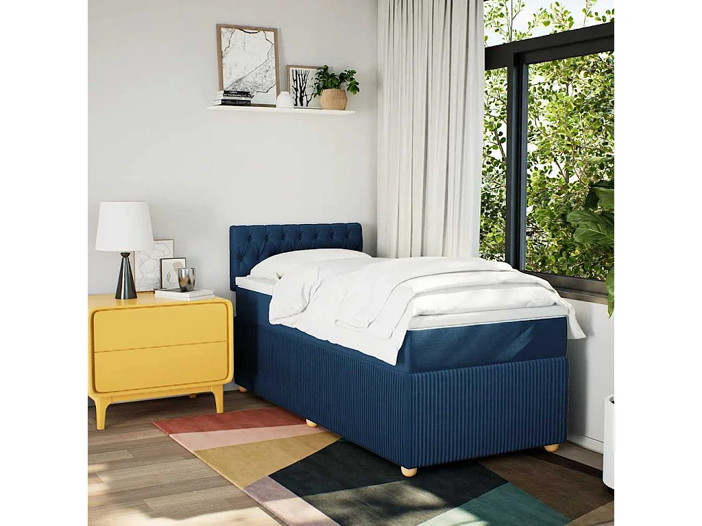 Boxspring met matras stof blauw 100x200 cm