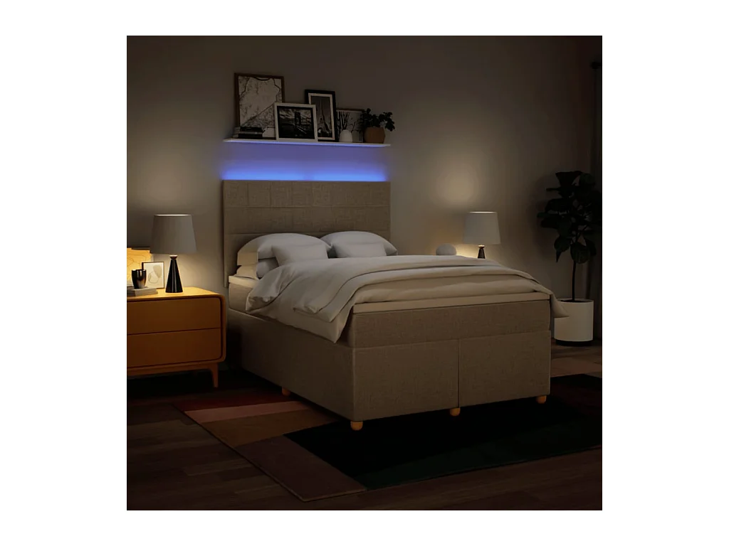 Sommier à lattes de lit avec matelas Crème 160x200 cm Tissu