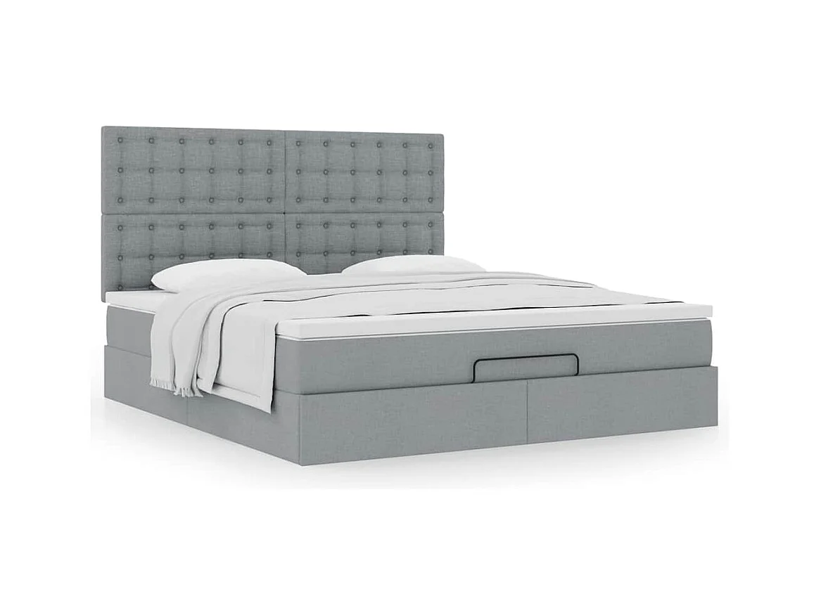 Cadre de lit ottoman et matelas gris clair 160x200cm tissu