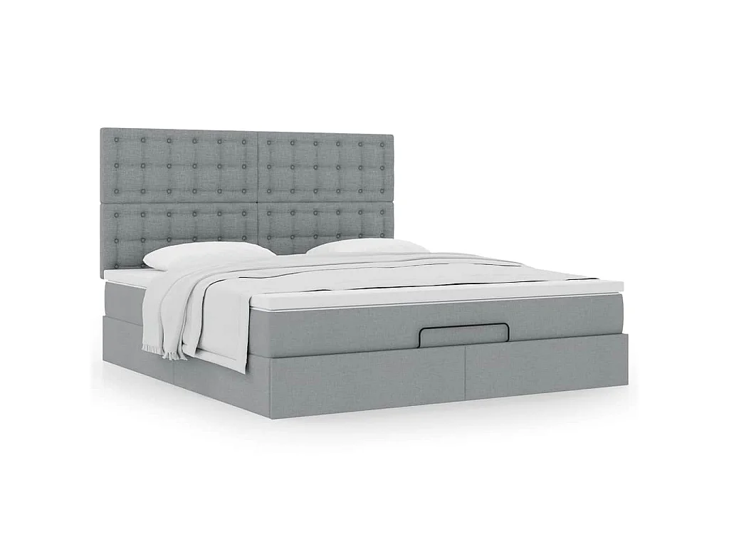Cadre de lit ottoman et matelas gris clair 160x200cm tissu