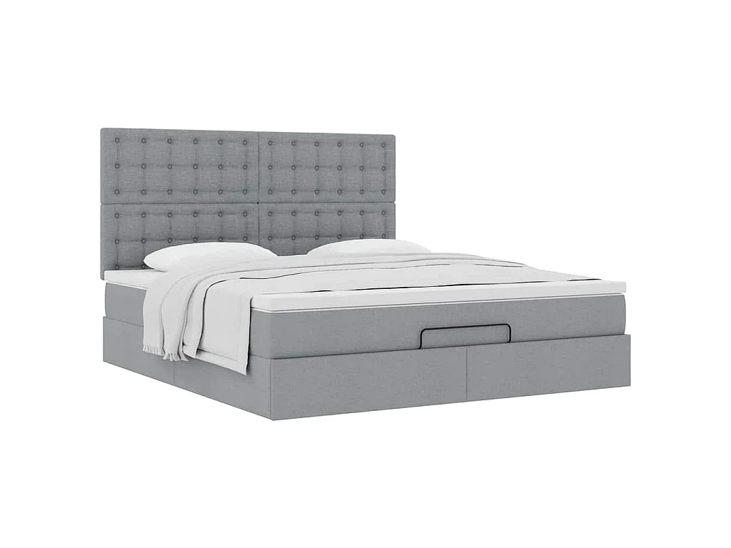 Cadre de lit ottoman et matelas gris clair 160x200cm tissu