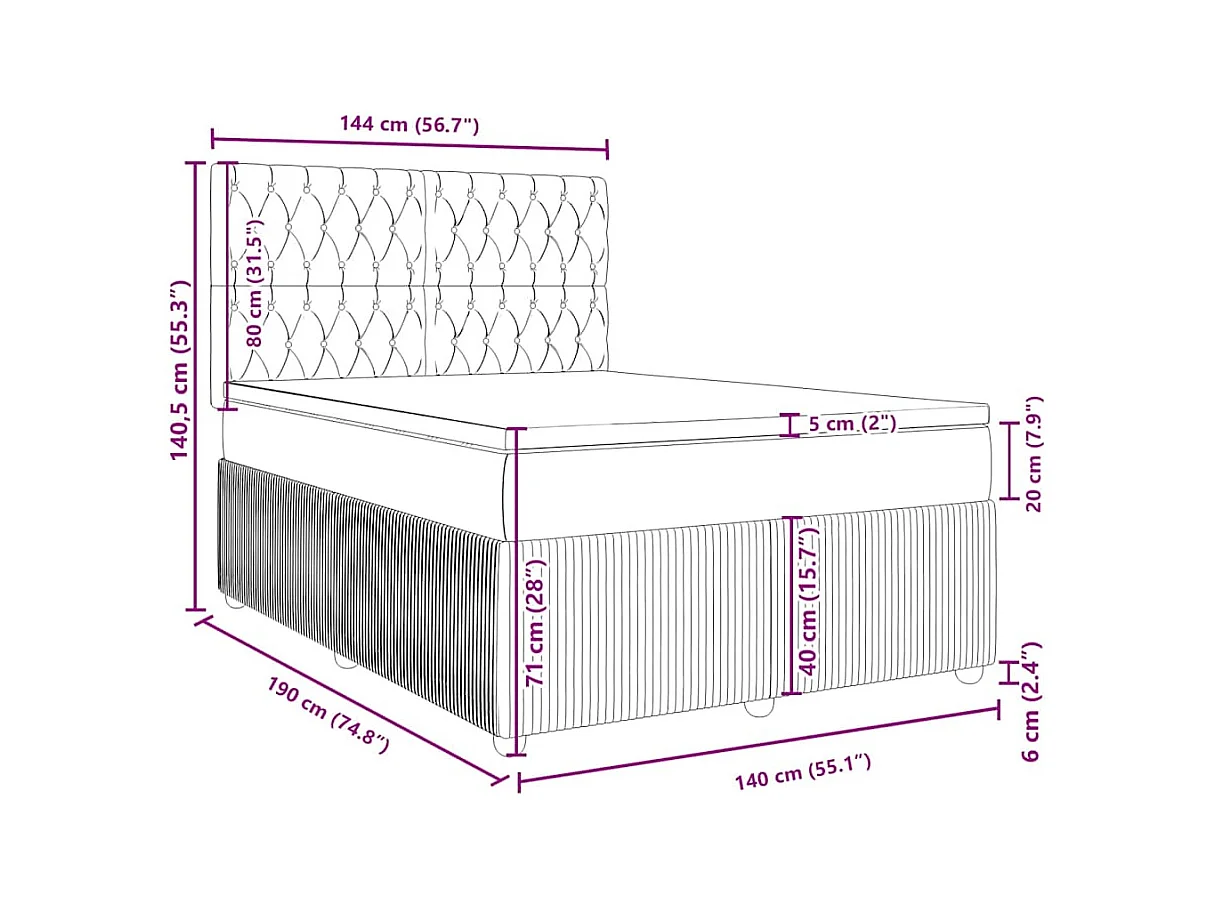 Sommier à lattes de lit avec matelas Gris foncé 140x190cm Tissu