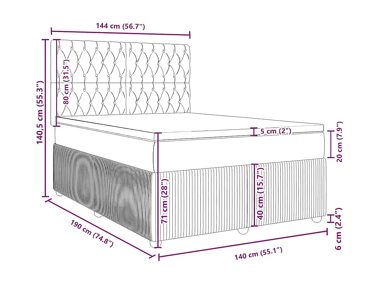 Sommier à lattes de lit avec matelas Gris foncé 140x190cm Tissu