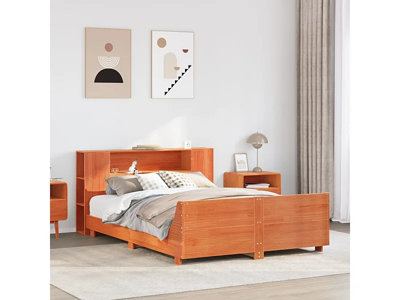 Bed met matras massief grenenhout wasbruin 140x190 cm