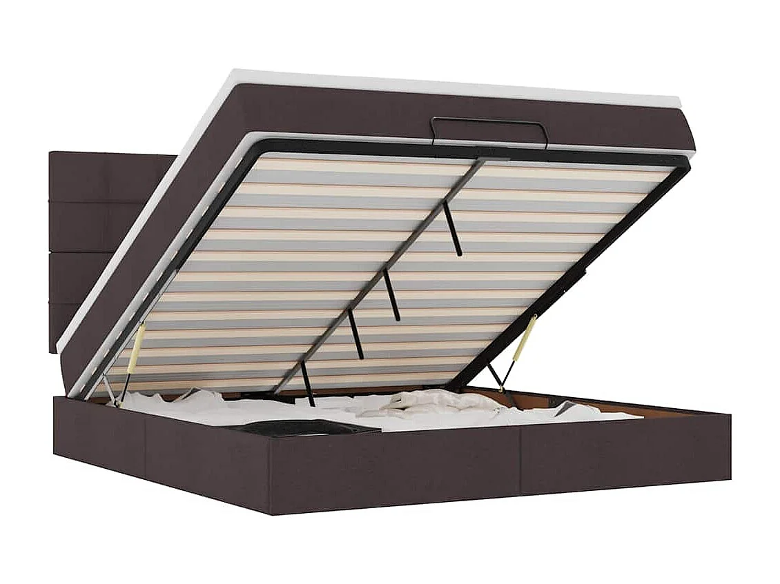 Estructura cama otomana colchón tela marrón oscuro 160x200 cm