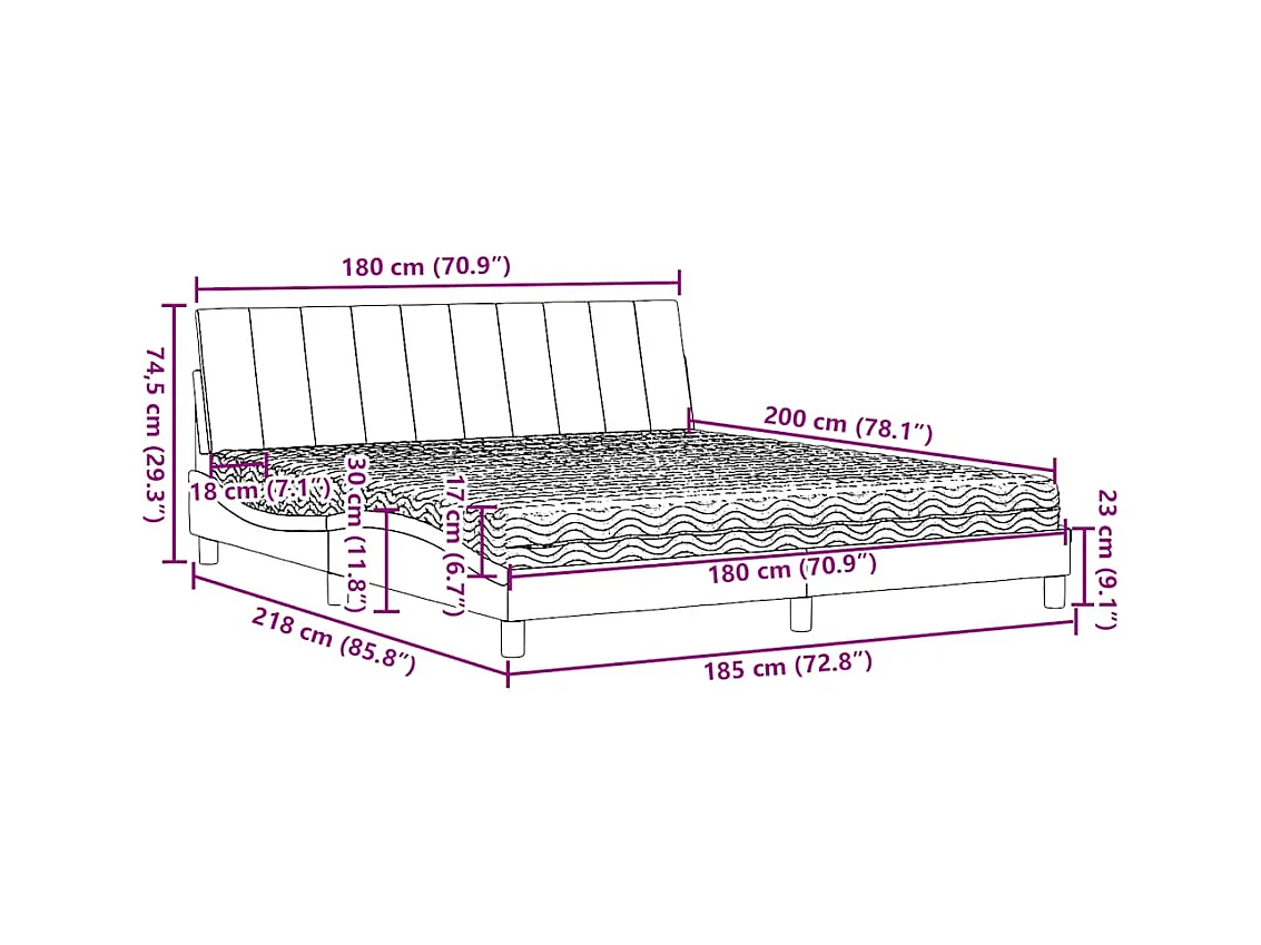 Bed met matras "Hanko" stof donkerbruin 180x200 cm