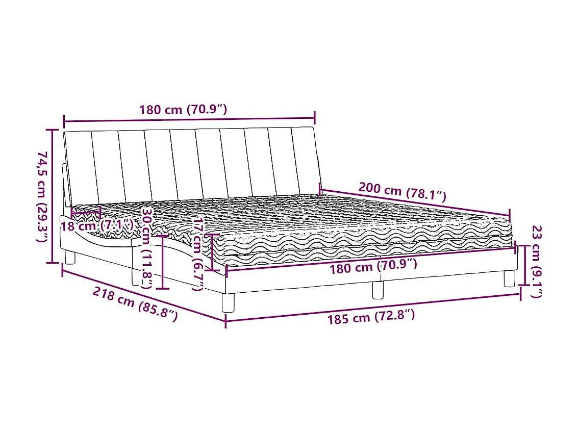 Lit avec matelas Hanko marron foncé 180x200 cm tissu