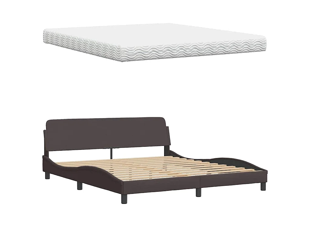 Bed met matras "Hanko" stof donkerbruin 180x200 cm