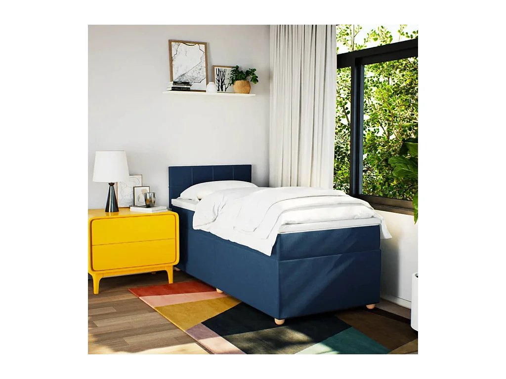 Sommier à lattes de lit avec matelas Bleu 100x200 cm Tissu