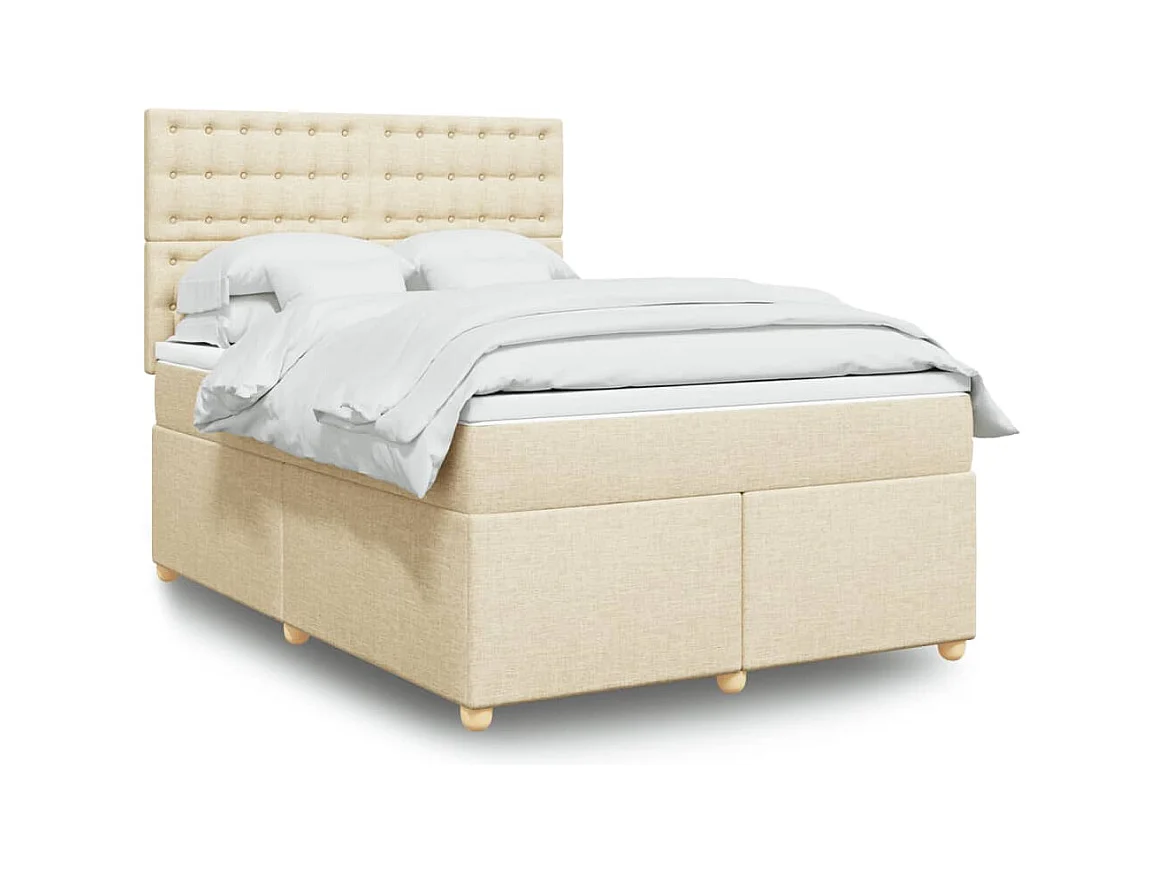 Sommier à lattes de lit avec matelas Crème 160x200 cm Tissu
