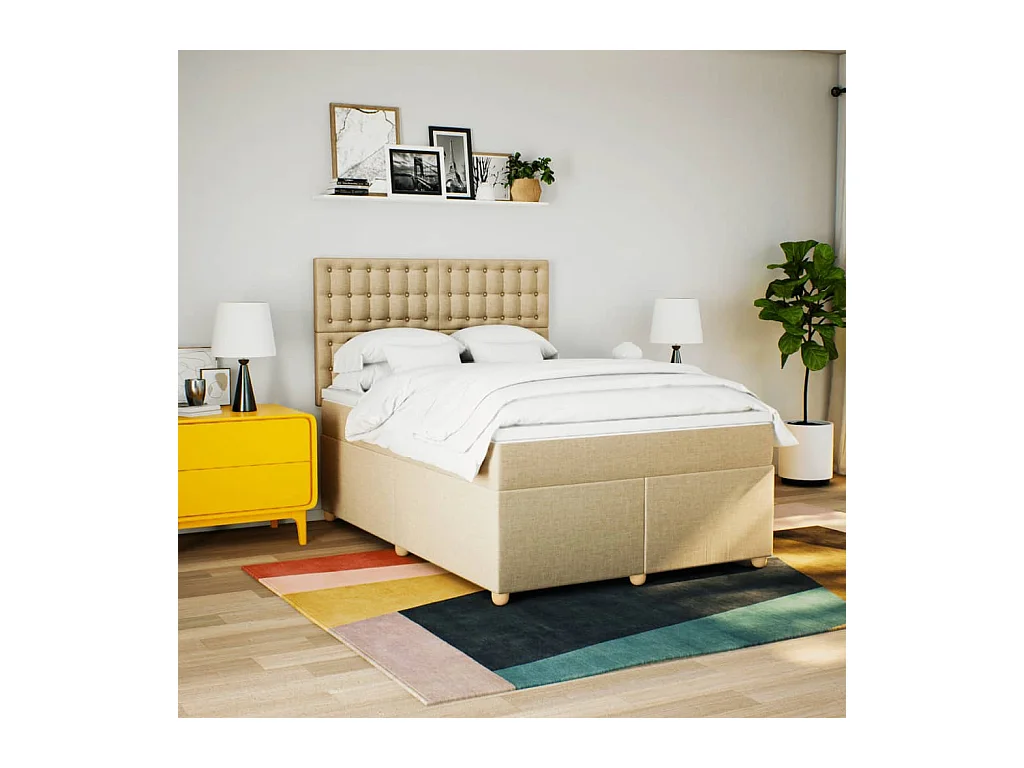 Sommier à lattes de lit avec matelas Crème 160x200 cm Tissu