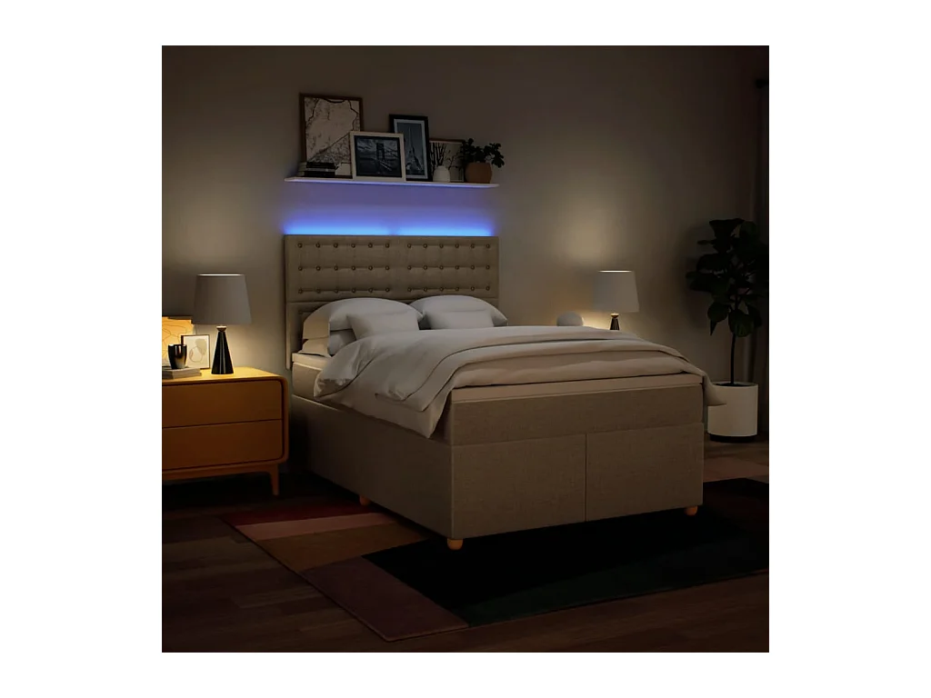 Sommier à lattes de lit avec matelas Crème 160x200 cm Tissu