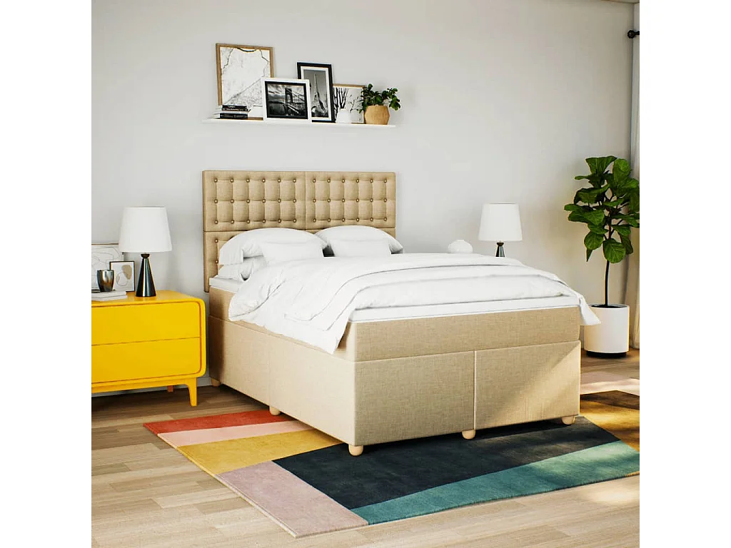 Giroletto a Molle con Materasso Crema 160x200 cm in Tessuto
