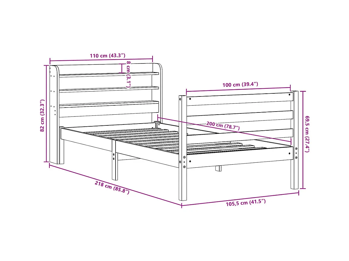 Bedframe zonder matras massief grenenhout wasbruin 100x200 cm
