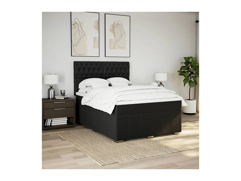 Sommier à lattes de lit avec matelas Noir 140x190 cm Tissu