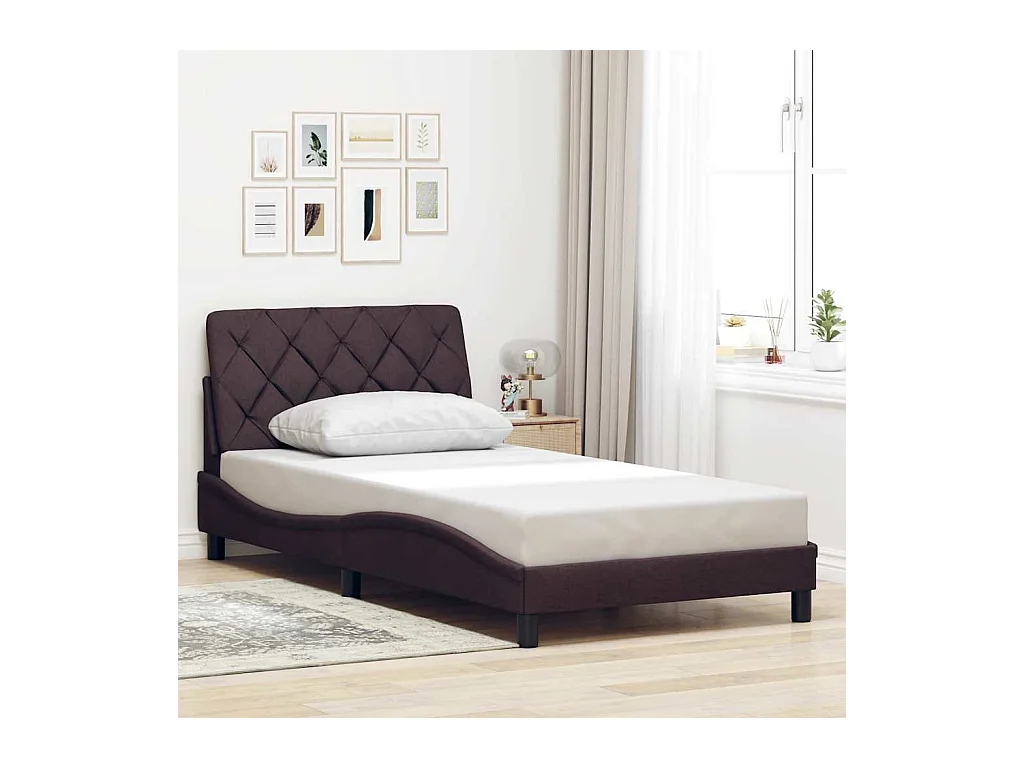 Cadre de lit avec LED sans matelas marron foncé 100x200cm tissu