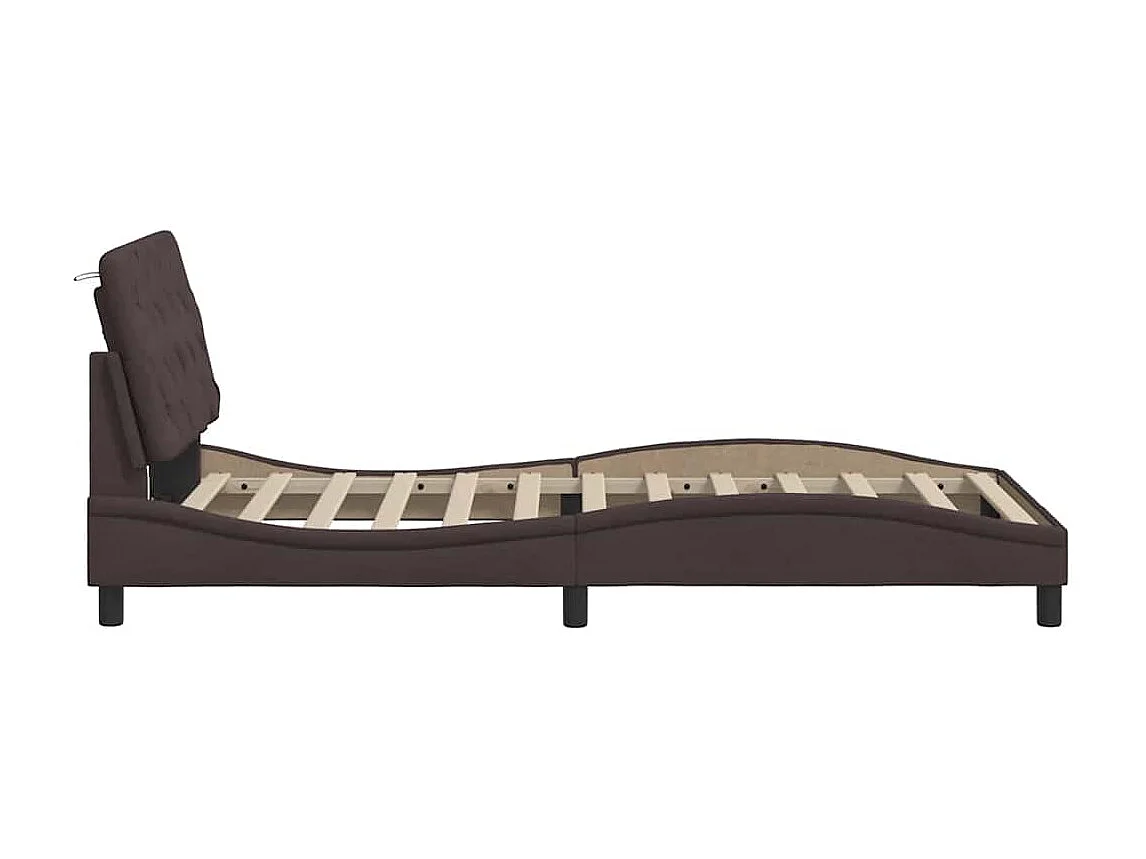 Cadre de lit avec LED sans matelas marron foncé 100x200cm tissu
