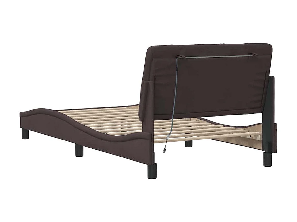 Cadre de lit avec LED sans matelas marron foncé 100x200cm tissu