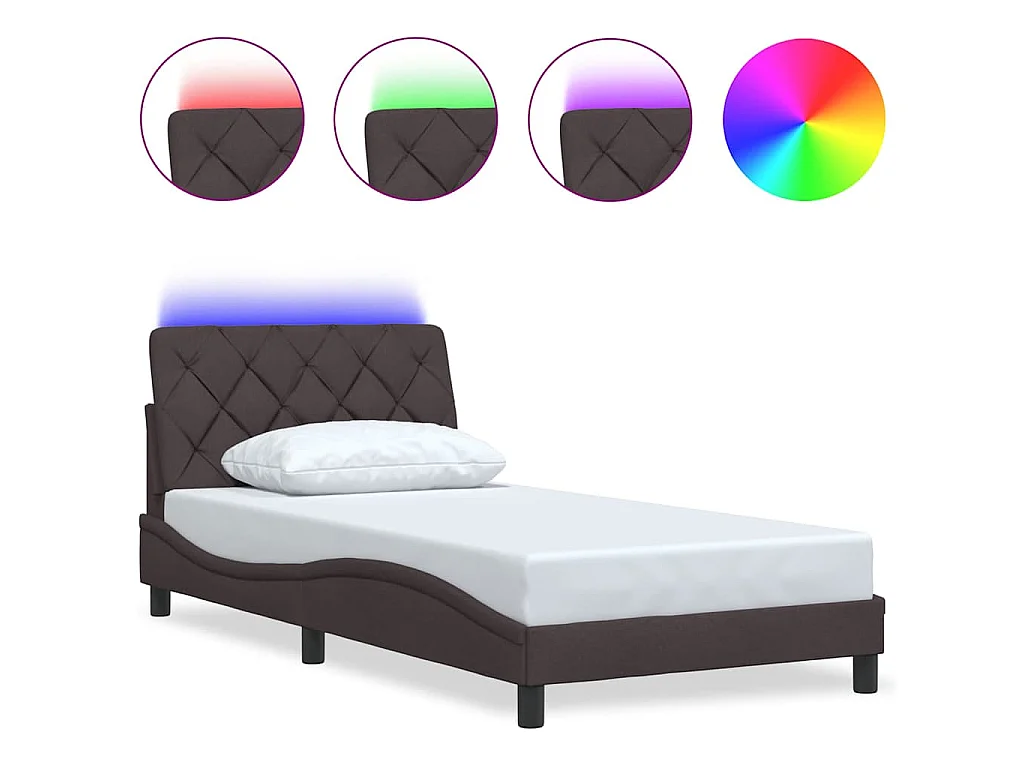 Bedframe met LED zonder matras 100x200 cm stof donkerbruin