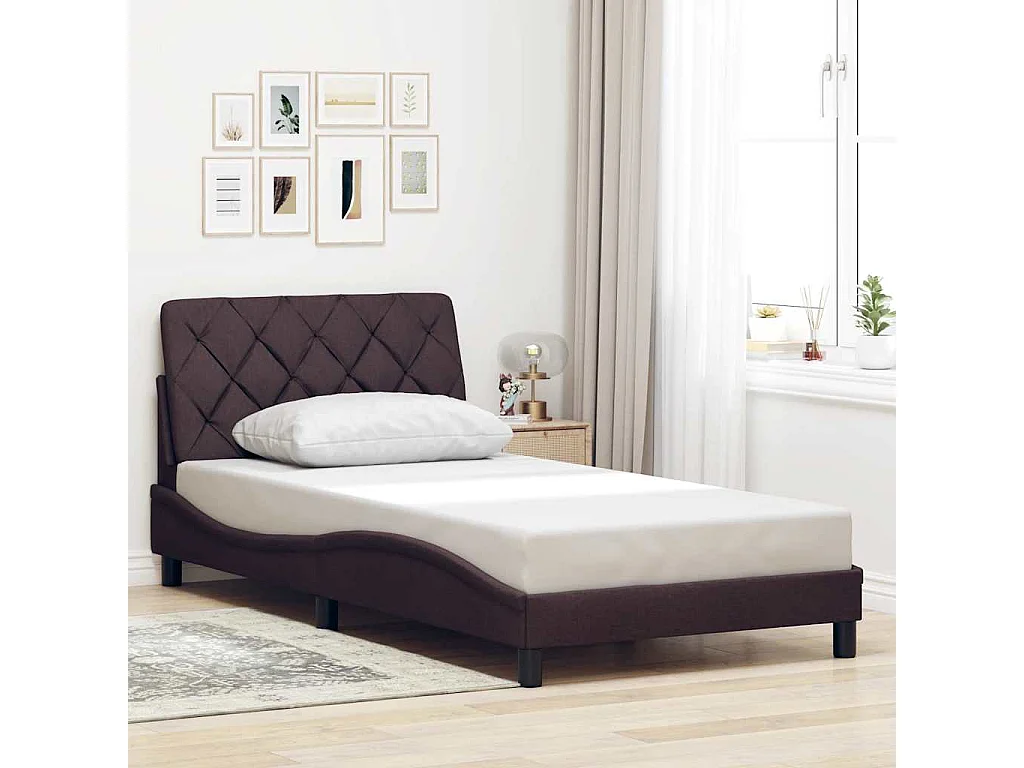 Bedframe met LED zonder matras 100x200 cm stof donkerbruin